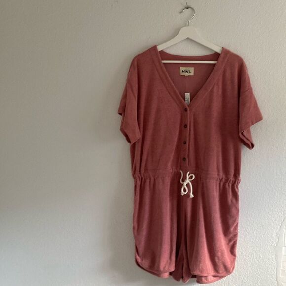 Madewell MWL Terry Cloth Pink Short Sleeve Romper XL - Picture 4 of 10